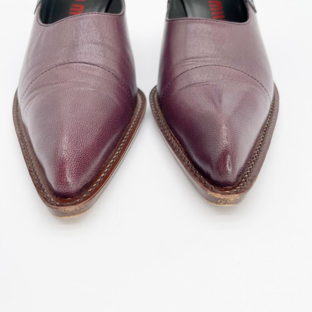 Miu Miu 90s Vintage Burgundy Black Leather Mary Jane Kitten Heel Pumps IT 37.5 - Picture 6 of 11
